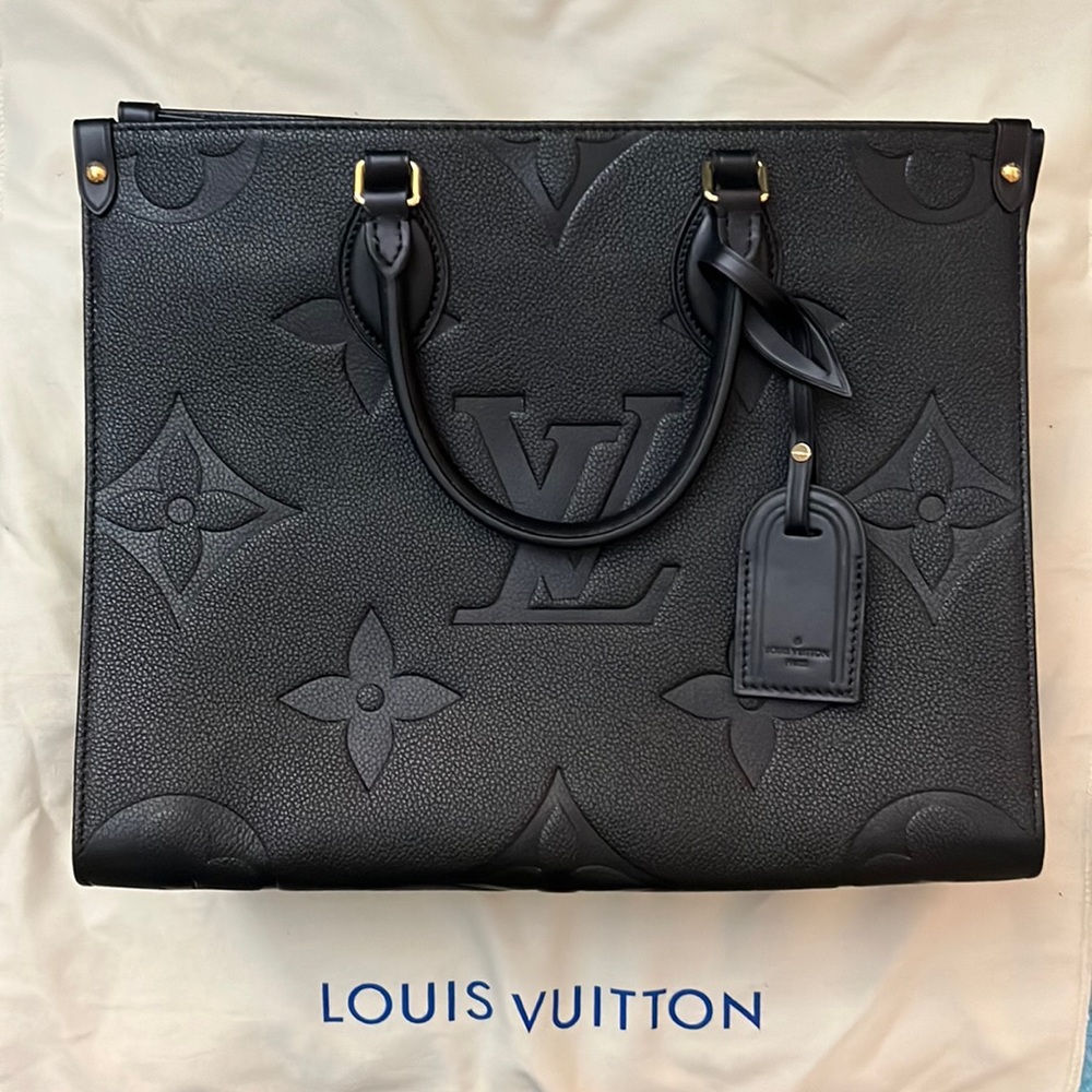 LV Louis Vuitton Onthego MM Tote Bag Black Monogram Empreinte Leather